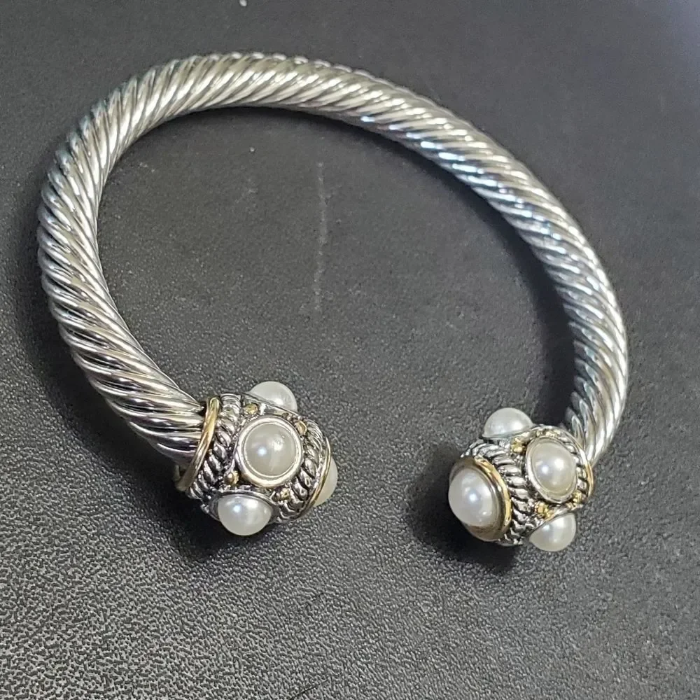 White and yellow Gold overlay freshwater pearl bracelet 7